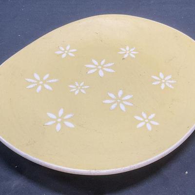 MCM Vtg HARKERWARE Yellow Ceramic Floral Platter
