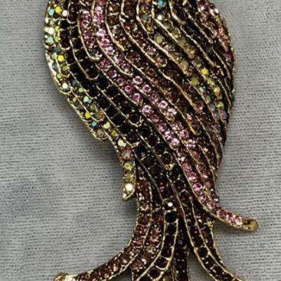 XL Gold Tn Crystal Parrot Brooch Pendant
