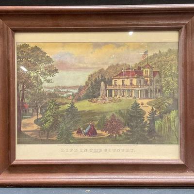 Framed Currier & Ives Life in the Country Litho
