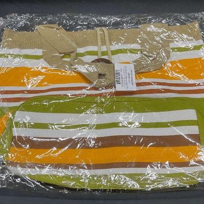 Yellow Striped Canvas Tote Handbag NIP

