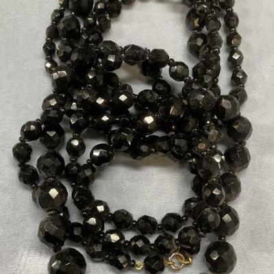 Lot 2 Vintage Black Crystal Beaded Necklaces

