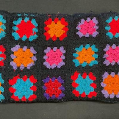 Black Crochet Knit Floral Blanket
