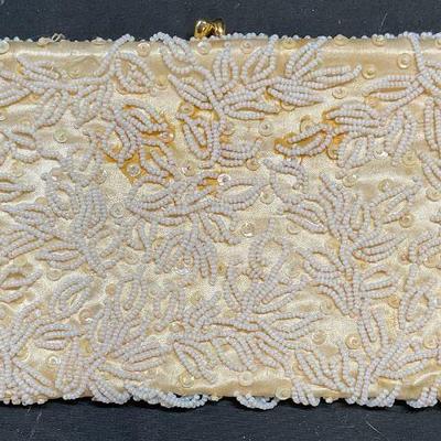 Vtg Stylecraft White Beaded Clutch Evening Bag
