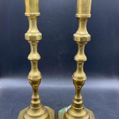 Pair XL Vintage Brass Candlesticks, 17 Inch Height

