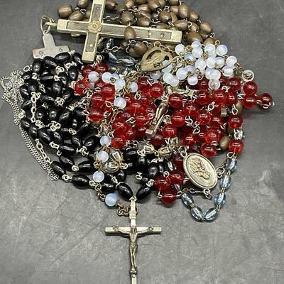 Grp Lot Vintage Beaded Cross Rosaries, Italy +
