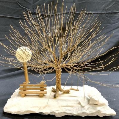 SANDERS Vtg Wire Tree Sculp w Stone Base C1990s
