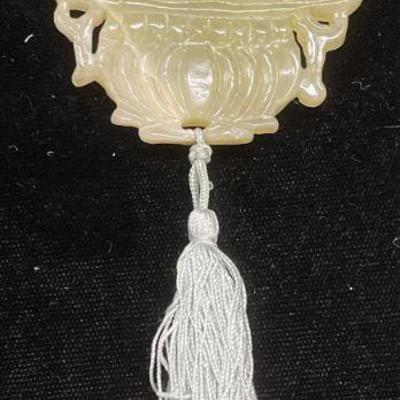 Asian Carved Jade Lotus Tassel Pendant
