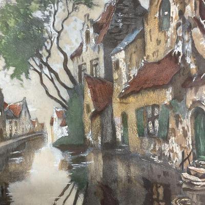 Julien Celos Belgian Street Hand Colored Print
