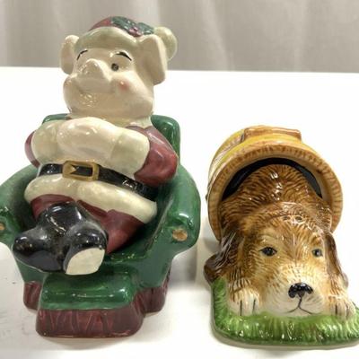 Santa Claus Pig & Dog In Barrel Porc S&P Shakers
