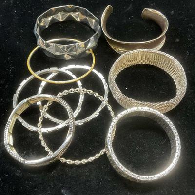 Group Lot Silver Tone Bangle Bracelets
