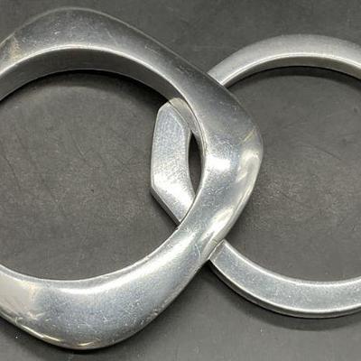 Lot 2 Silver Tone Metal Geometric Bangle Bracelets
