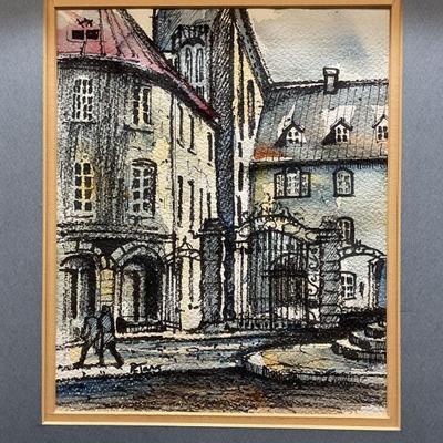 Signed R. Tara Street Scene Watercolor Painting
