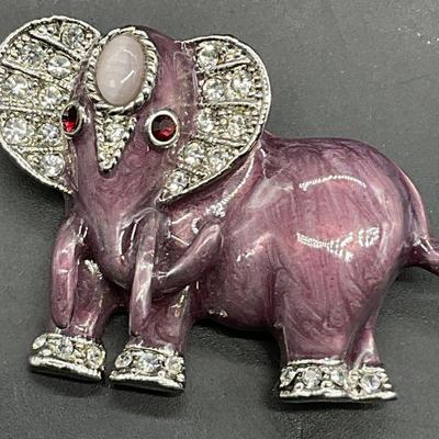 Vintage Crystal Eyed Purple Enamel Elephant Brooch
