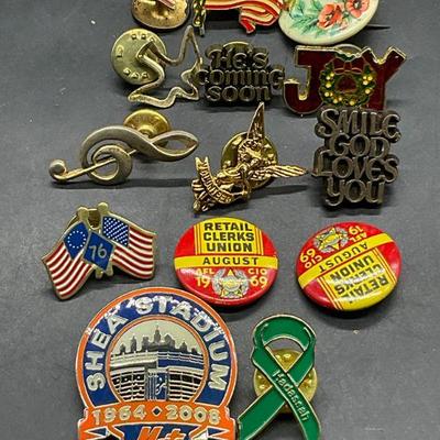 Lot 14 Religious, Sports, Americana + Metal Pins
