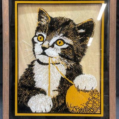 Kitten & Ball of String Reverse Painting on Glass
