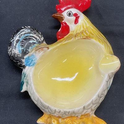 Vtg Hand Painted Ceramic Rooster Ashtray
