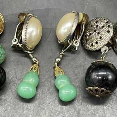 Lot 3 Vintage Beaded Clip On Drop Earrings

