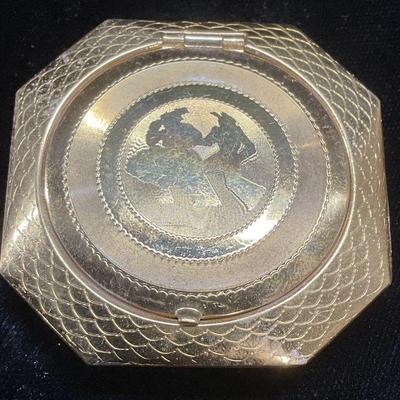 Vintage Terri Gold Tone Makeup Powder Compact
