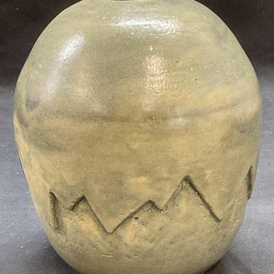 Signed C Kitchen Green Ceramic Vase

