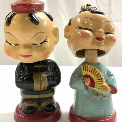 Lot 2 Vintage Hand Painted Asian Bobbleheads
