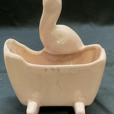 Vintage Stork & Cradle Pink Ceramic Planter
