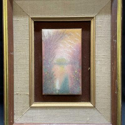 Framed Copper Enamel Landscape Painting
