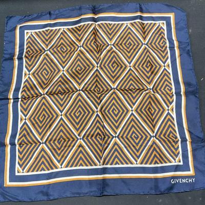 GIVENCHY Blue Geometric Striped Silk Scarf
