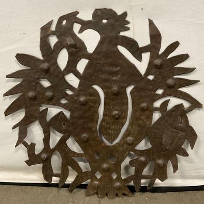 THENOS Signed Vintage Cut Metal Bird Wall Panel

