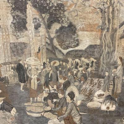 Asian Market Scene Embroidered Panel 5+Ft W
