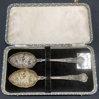 Pair Vintage Silver Plated Berry Spoons, England
