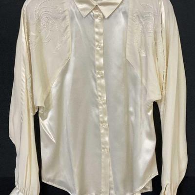 MARY JANE DENZER Silk Beaded Button Up Blouse HK
