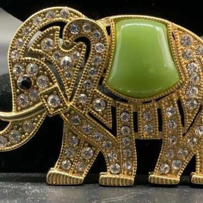 MONET crystal glass gold toned Elephant Brooch
