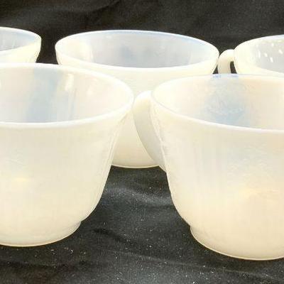 Set 5 Vintage Milk Glass Teacups
