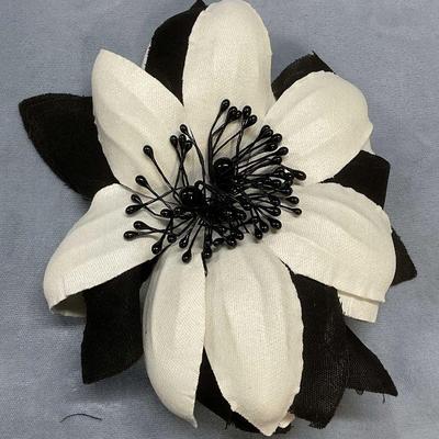 Vintage Black & White Flower Brooch, 5 Inches
