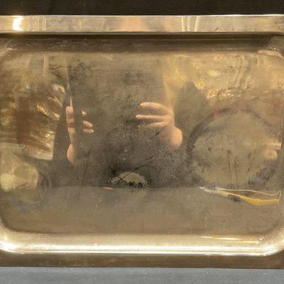 Vtg TOWLE Silver Pl Tray with Leather Handles

