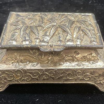 Vintage Silver Pl Bamboo Motif Trinket Box

