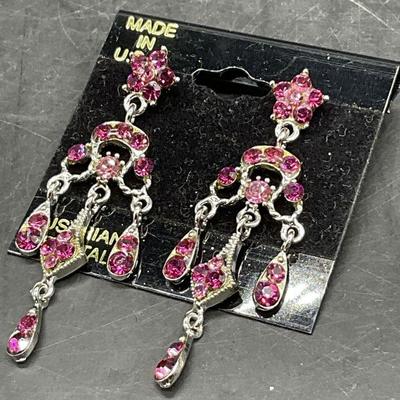 NWT Pink Austrian Crystal Drop Earrings, USA
