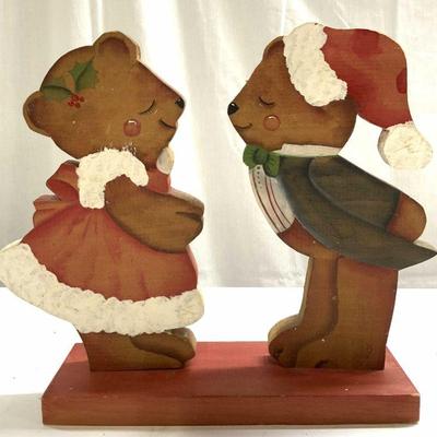 Hand Painted Carved Wood Christmas Bear Figures
