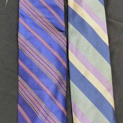 Lot 2 Alexander Julian Blue Striped Silk Tie +
