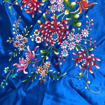 Vintage Floral Asian Satin Scarf
