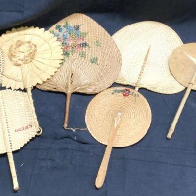 Lot 9 Assorted Woven Wicker Hand Fans
