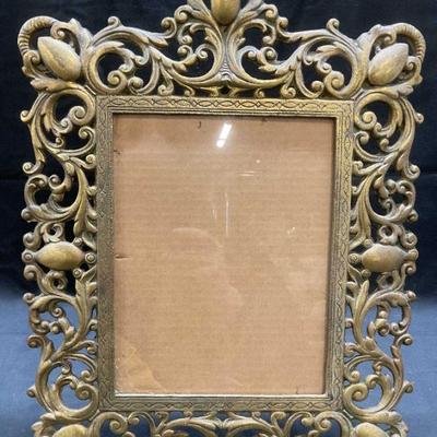 Vtg Heavy Brass Reticulated Scroll Picture Frame
