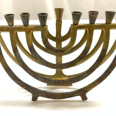 Vintage Footed Brass Judaica Menorah
