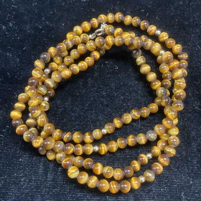 Gold Tone Tigers Eye Beaded Necklace
