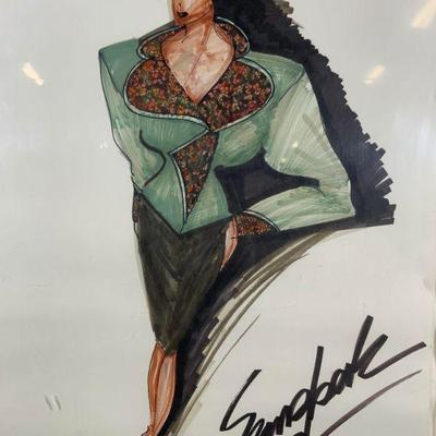 Framed & Signed Fashion Model Woman Illustration
