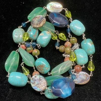 Vtg Crystal & Faux Gemstone Beaded Necklace

