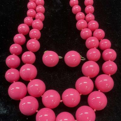 Lot 2 Vtg Richelieu Pink Earrings & Necklace
