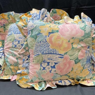 Pair Floral Ruffle Pillows

