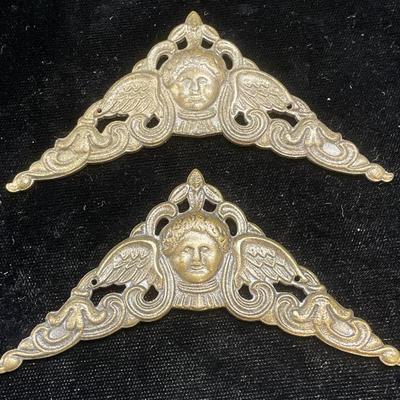 Pair Vintage Metal Cherub Head Corners
