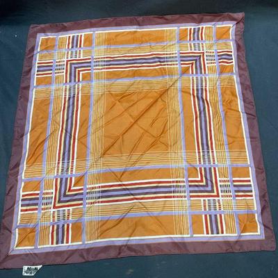 Vtg Screen Printed Striped Orange Scarf, Japan
